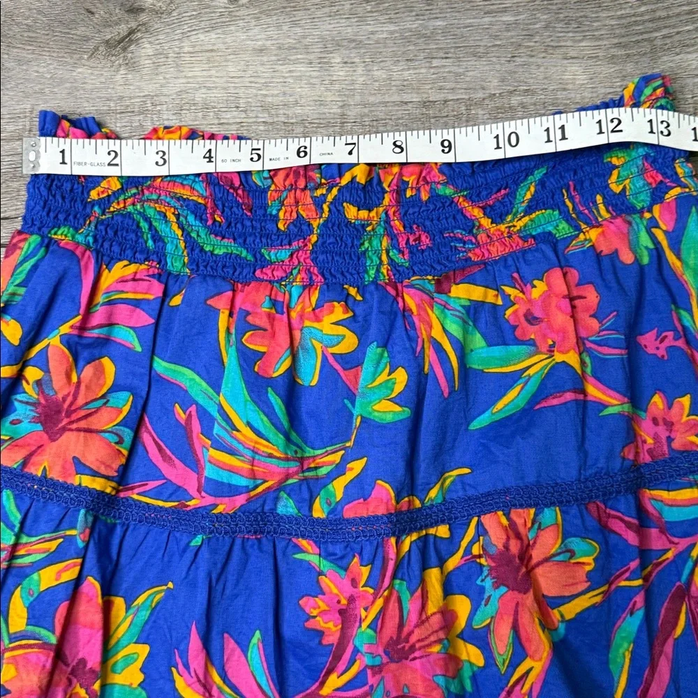 J Crew Smocked Tiered Mini Skirt Floral Summer Party Pull On Lined Vacation